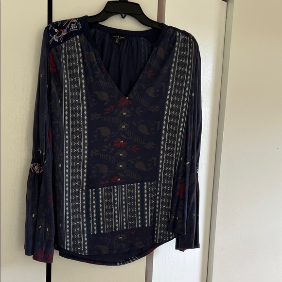 Lucky Brand Tops - Blouse Lucky Brand Navy and Red Patterned Blouse